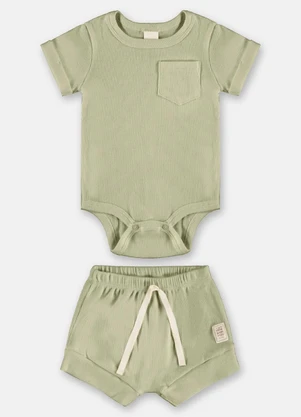 Up Baby - Conjunto Body Short Ribana Nature Verde - UP BABY
