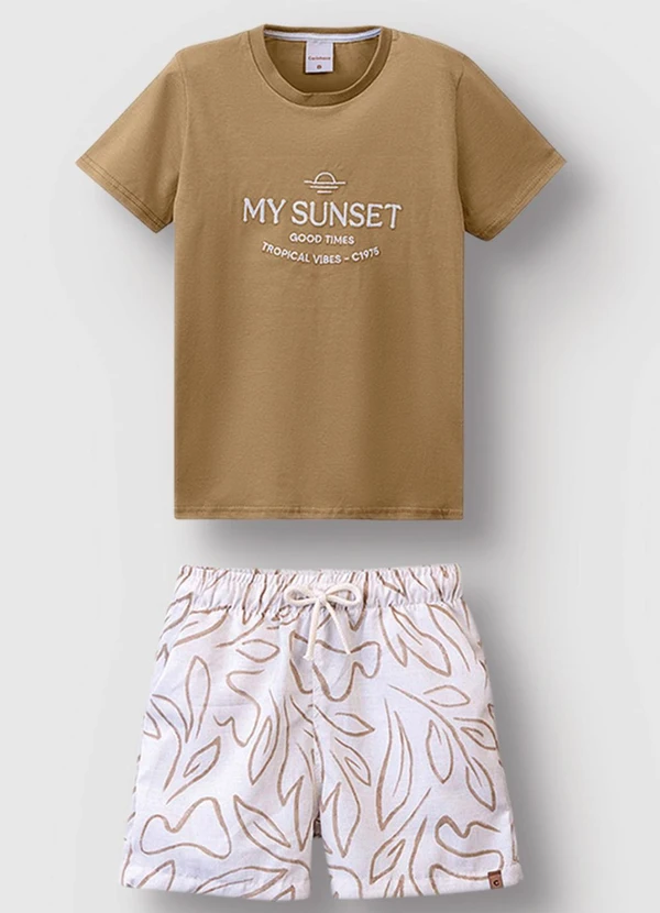 Carinhoso - Conjunto  Bordado Cáqui