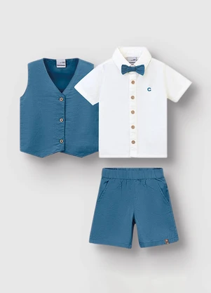 Carinhoso - Conjunto Camisa com Bordado Menino Branco - CARINHOSO