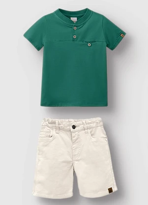 Carinhoso - Conjunto Camisa com Botões Menino Verde  - CARINHOSO