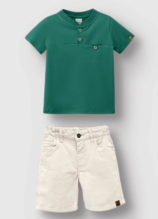 Carinhoso - Conjunto Camisa com Botões Menino Verde 