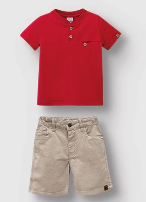 Carinhoso - Conjunto Camisa com Botões Menino Vermelho - CARINHOSO
