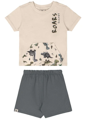 Quimby - Conjunto Camisa Dino Bermuda Bege - QUIMBY