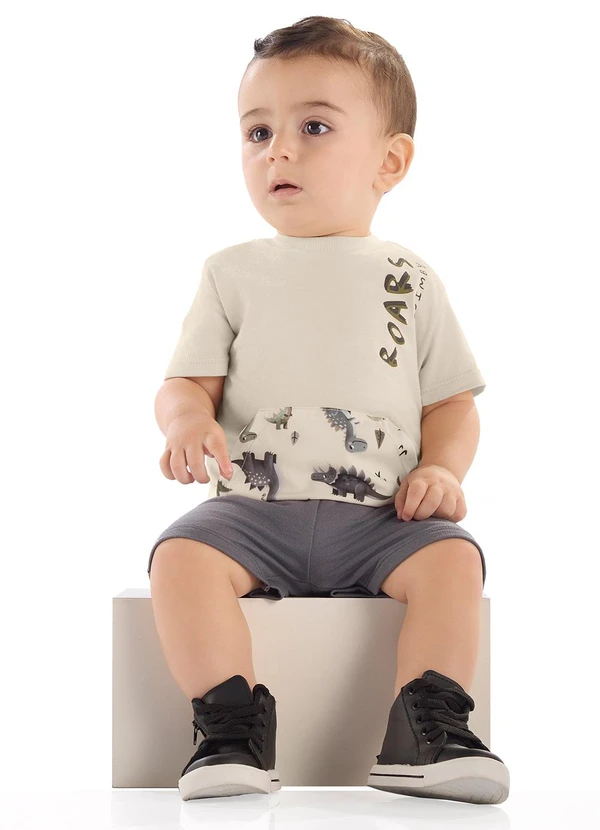Quimby - Conjunto Camisa Dino Bermuda Bege 1
