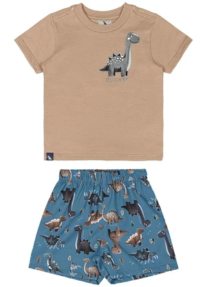 Quimby - Conjunto Camisa Dino Bermuda Marrom - QUIMBY