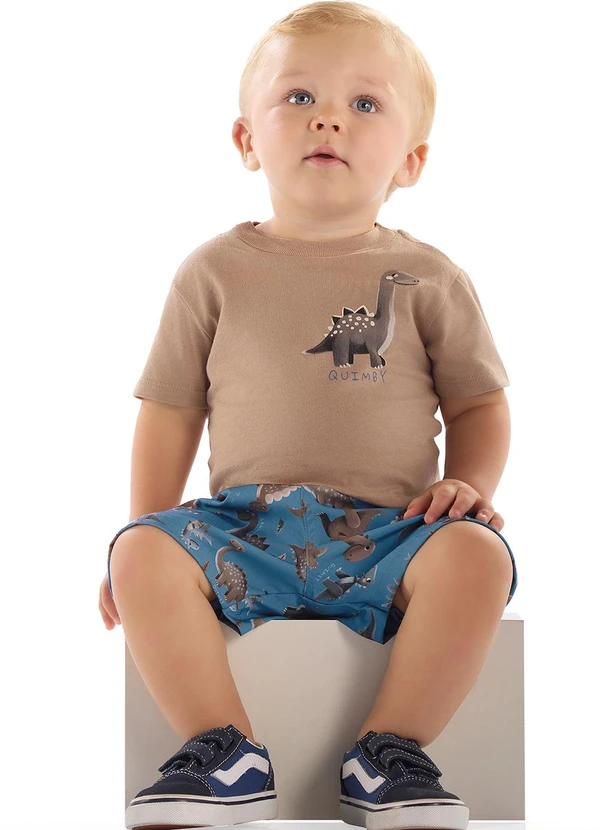 Quimby - Conjunto Camisa Dino Bermuda Quimby Marrom