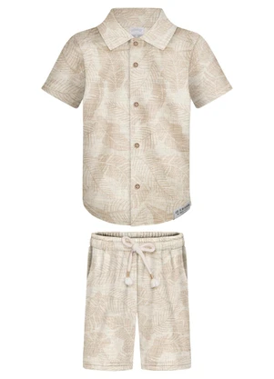 Alakazoo - Conjunto Camisa e Bermuda com Linho Bege - ALAKAZOO