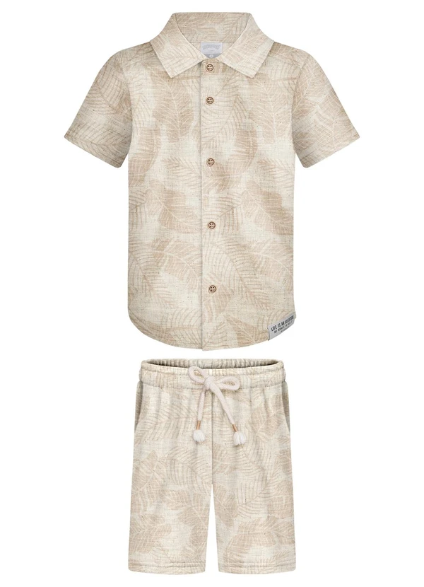 Alakazoo - Conjunto Camisa e Bermuda com Linho Bege