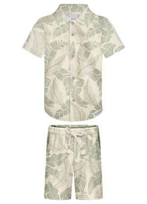 Alakazoo - Conjunto Camisa e Bermuda com Linho Verde - ALAKAZOO