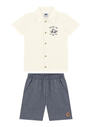 Marlan - Conjunto Camisa e Bermuda Ecotex Lisa Bege - MARLAN