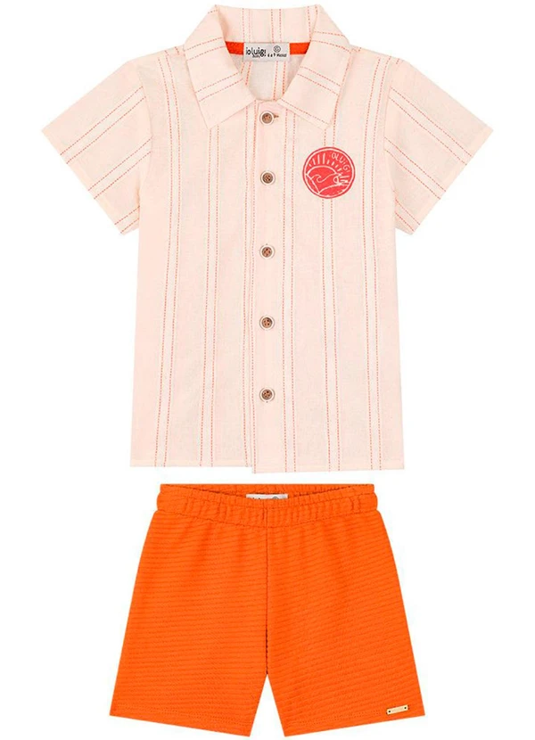 Ioluig - Conjunto Camisa e Bermuda em Gorgurinho Laranja 2