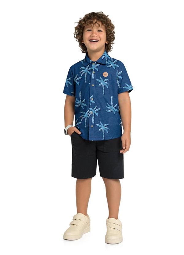 Marlan - Conjunto Camisa e Bermuda em Moletinho Azul