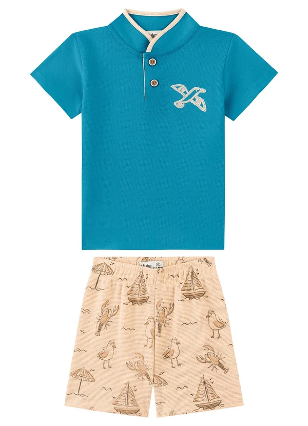 Ioluig - Conjunto Camisa e Bermuda Estampada Bebê Azul