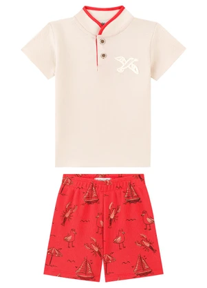 Ioluig - Conjunto Camisa e Bermuda Estampada Bebê Bege - IOLUIG