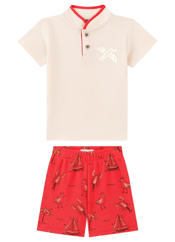 Ioluig - Conjunto Camisa e Bermuda Estampada Bebê Bege