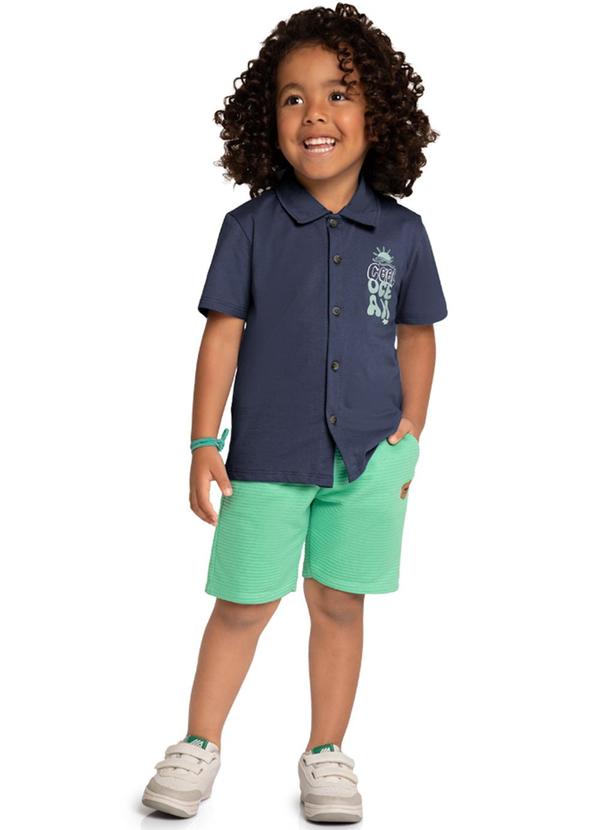 Marlan - Conjunto Camisa e Bermuda Listra Azul