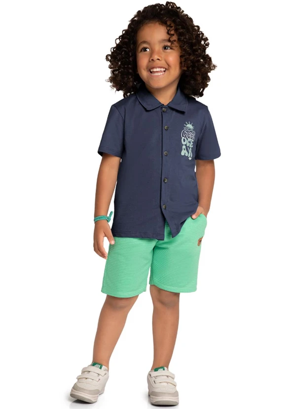 Marlan - Conjunto Camisa e Bermuda Listra Azul