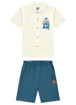 Marlan - Conjunto Camisa e Bermuda Listra Bege - MARLAN