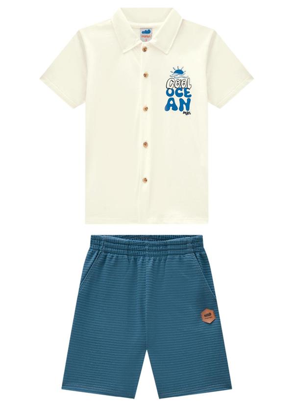 Marlan - Conjunto Camisa e Bermuda Listra Bege
