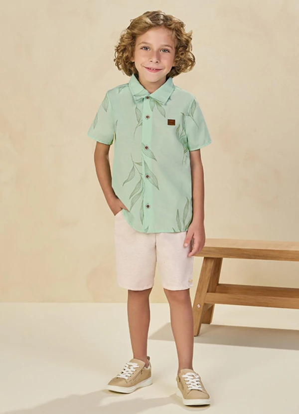 Ioluig - Conjunto Camisa e Bermuda Listras Natureza Verde