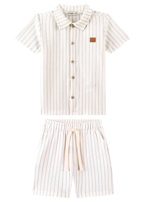 Ioluig - Conjunto Camisa e Bermuda Malha Listrada Azul - IOLUIG