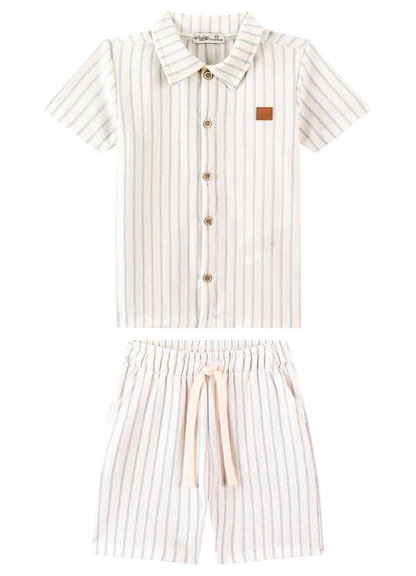 Ioluig - Conjunto Camisa e Bermuda Malha Listrada Azul