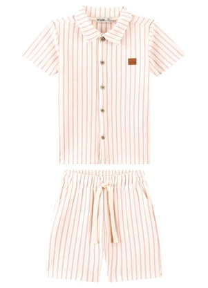 Ioluig - Conjunto Camisa e Bermuda Malha Listrada Bege - IOLUIG