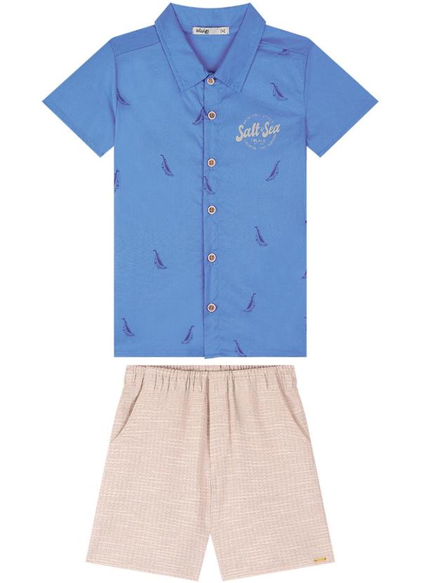 Ioluig - Conjunto Camisa e Bermuda Maquinetada Azul