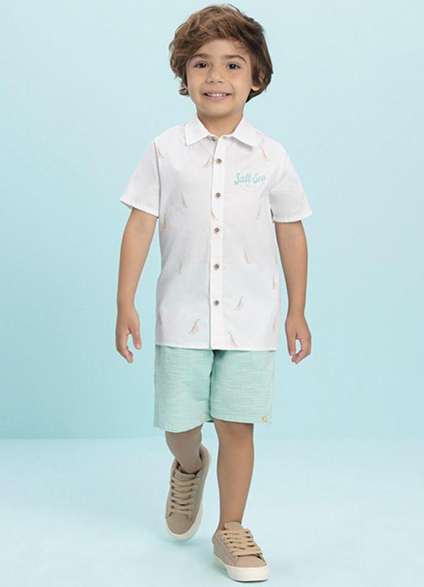 Ioluig - Conjunto Camisa e Bermuda Maquinetada Bege