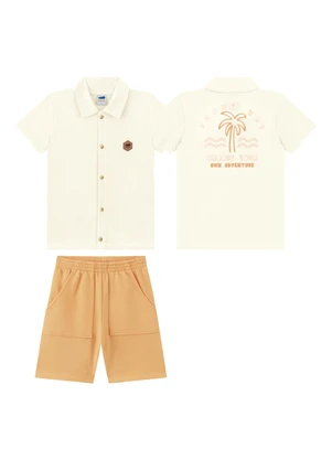 Marlan - Conjunto Camisa e Bermuda Moletinho Bege - MARLAN