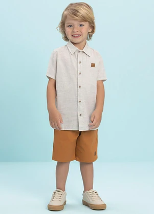 Ioluig - Conjunto Camisa e Bermuda Sarja Elastano Bege - IOLUIG