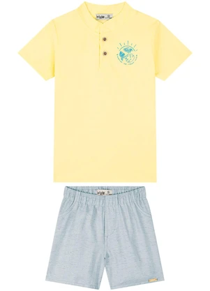Ioluig - Conjunto Camisa e Bermuda Tecido Linho Amarelo - IOLUIG