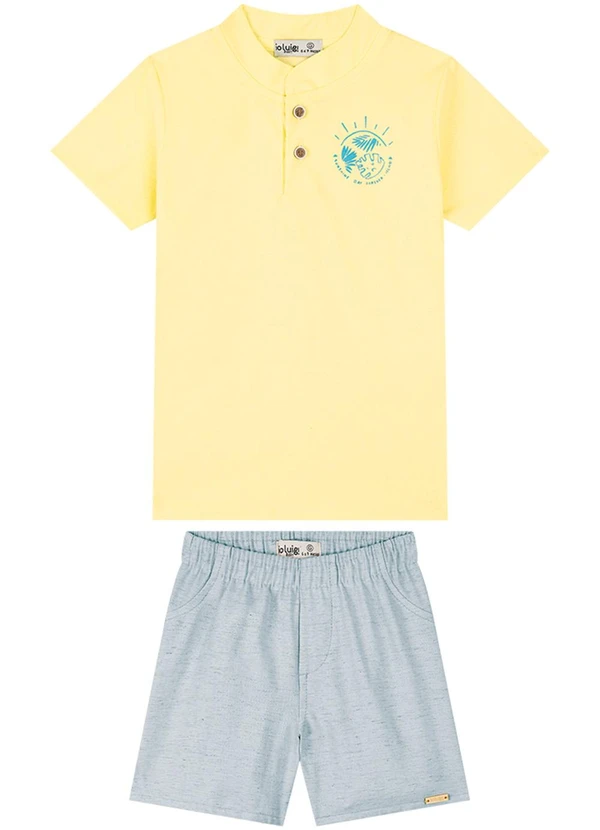 Ioluig - Conjunto Camisa e Bermuda Tecido Linho Amarelo