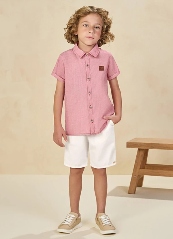 Ioluig - Conjunto Camisa em Tricoline e Bermuda Vermelho