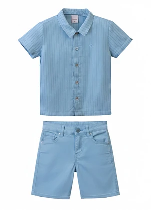 Carinhoso - Conjunto Camisa Listrada Menino Azul Pastel - CARINHOSO