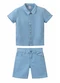 Carinhoso - Conjunto Camisa Listrada Menino Azul Pastel - variação: Azul Pastel