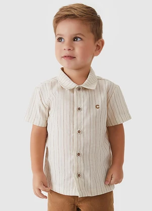 Carinhoso - Conjunto Camisa Listrada Menino Off White - CARINHOSO