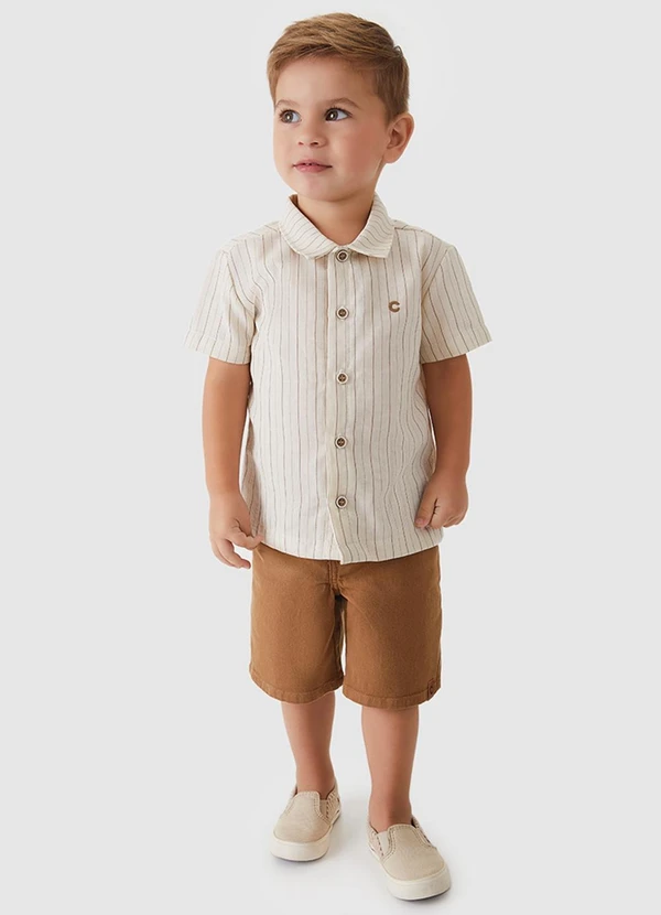 Carinhoso - Conjunto Camisa Listrada Menino Off White 1