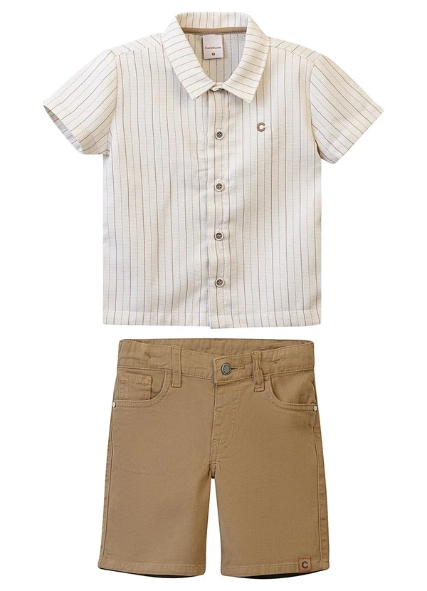 Carinhoso - Conjunto Camisa Listrada Menino Off White 4