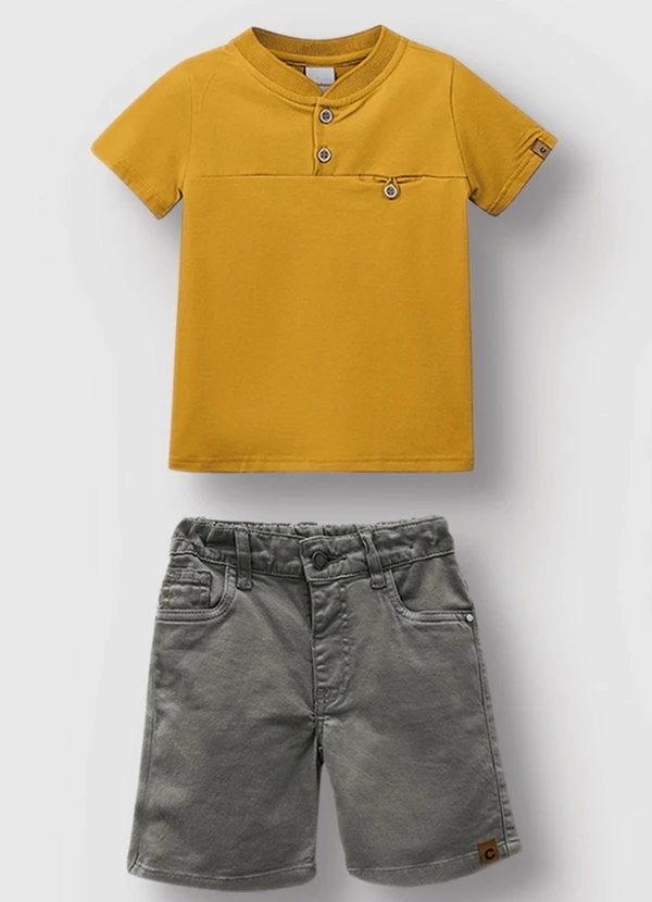 Carinhoso - Conjunto Camisa Menino Amarelo Mostarda