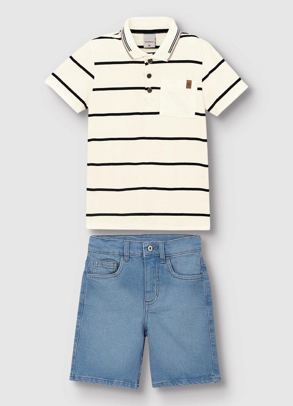 Carinhoso - Conjunto Camisa Polo & Bermuda Jeans Off White