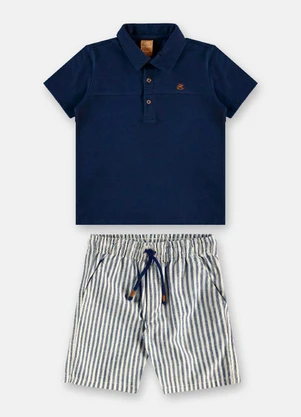 Up Baby - Conjunto Camisa Polo Bermuda Listrada Azul - UP BABY