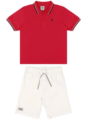 Quimby - Conjunto Camisa Polo Bermuda Vermelho - QUIMBY