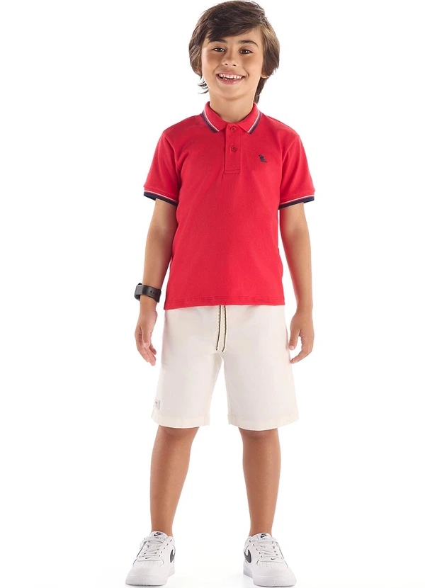 Quimby - Conjunto Camisa Polo Bermuda Quimby Vermelho
