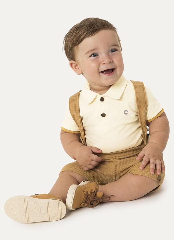 Carinhoso - Conjunto Camisa Polo & Bermuda Texturizada Areia