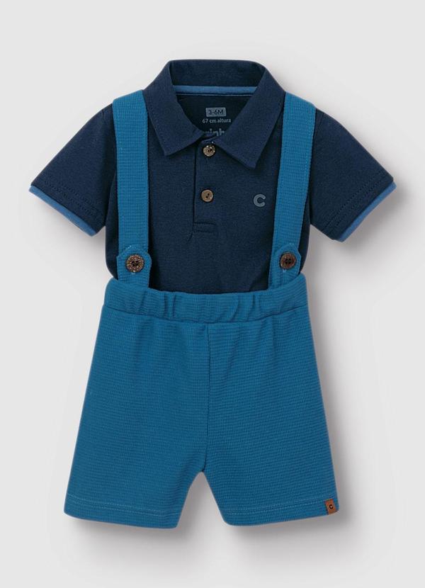 Carinhoso - Conjunto Camisa Polo & Bermuda Texturizada Azul M