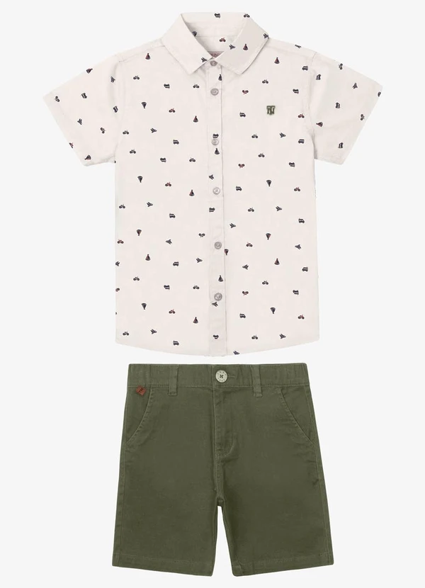 Trick Nick - Conjunto Camisa Polo com Bermuda Bege