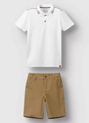 Carinhoso - Conjunto Camisa Polo com Sarja Branco - CARINHOSO