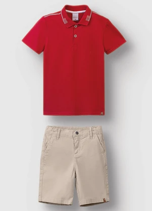 Carinhoso - Conjunto Camisa Polo com Sarja Vermelho - CARINHOSO