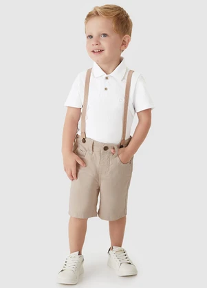 Carinhoso - Conjunto Camisa Polo com Suspensório Branco - CARINHOSO